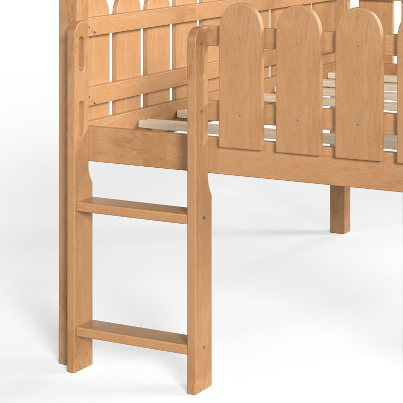 Lit mezzanine double pour enfants avec escalier, échelles et lumières DEL Storybook, Natural