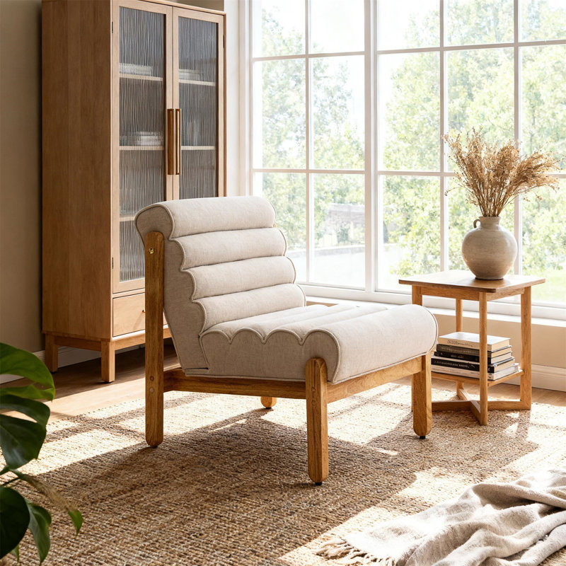 Chaise d'appoint, Beige, Bois naturel
