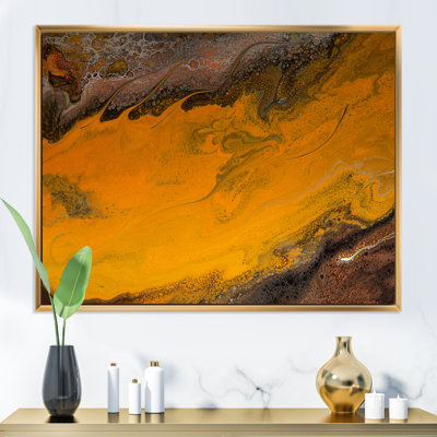 Orange et vagues de marbre noir - peinture sur toile