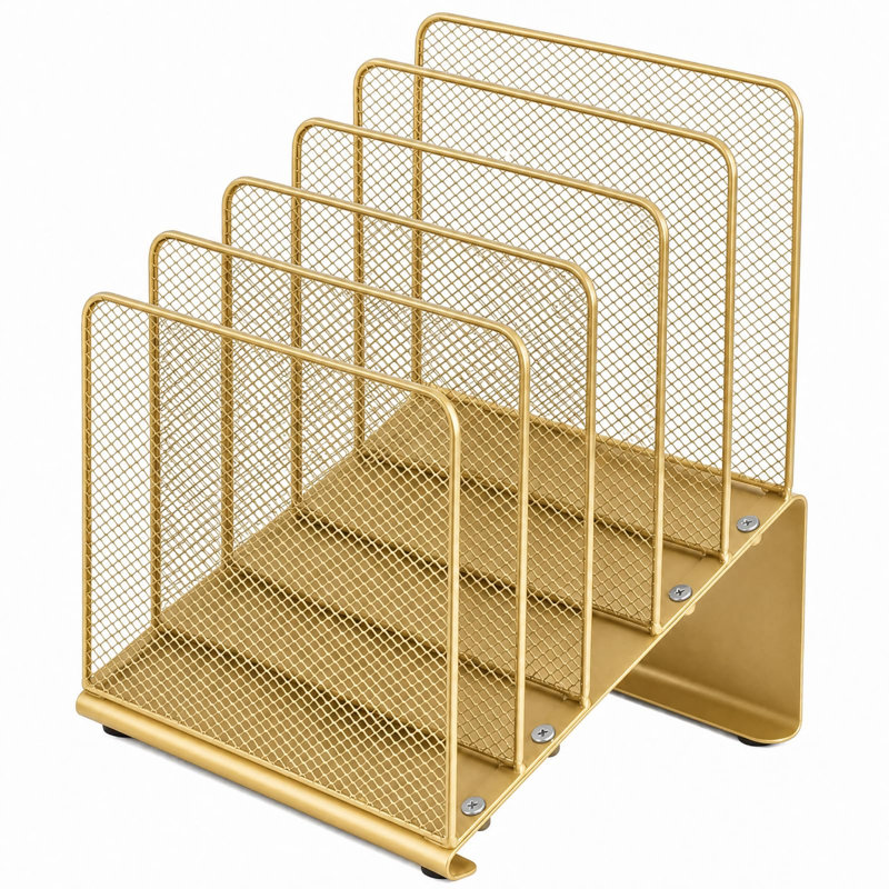 Organisateur de dossiers pour bureau, organisateur de dossiers avec support vertical à 5 ​​sections (doré)