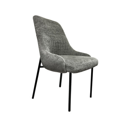 Chaises de salle à manger grises et rembourrées en tissu Boucle (de 2) - Dossier à oreilles minimaliste moderne, rembourrage en mousse, structure thermolaquée, chaise d'appoint 2 à nettoyer pour le dossier de la pièce