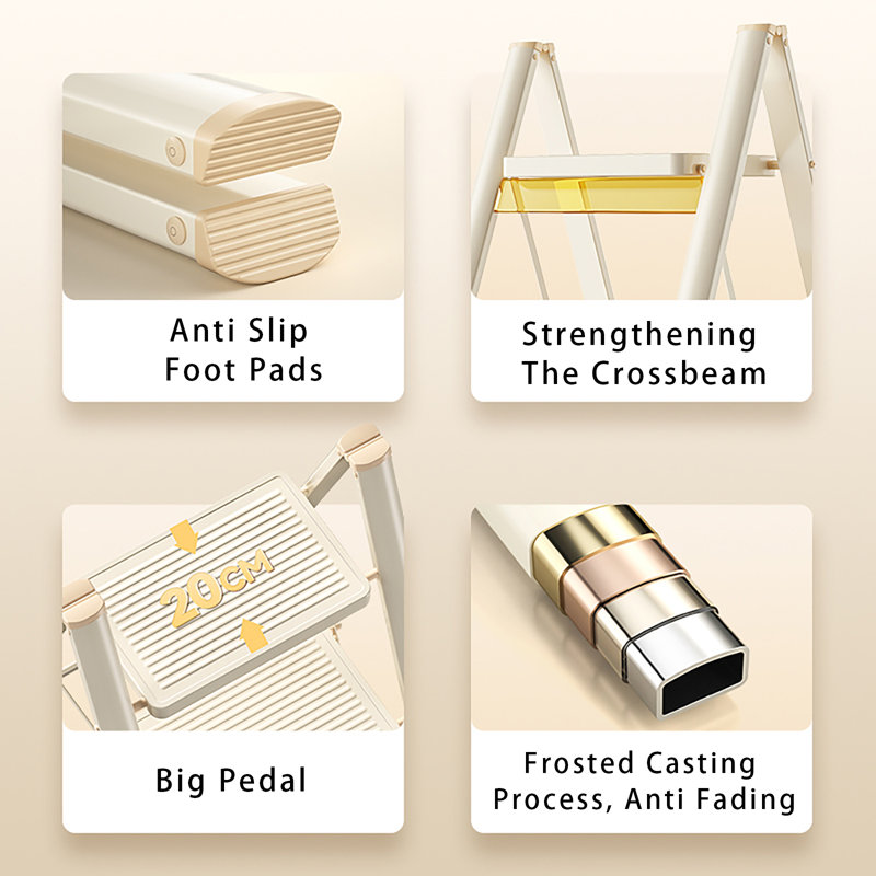 3 - Step Steel Lightweight Folding Step Ladder, Natural