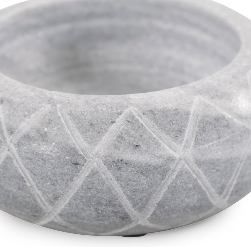 Handcrafted Grey Marble Round Decorative Bowl