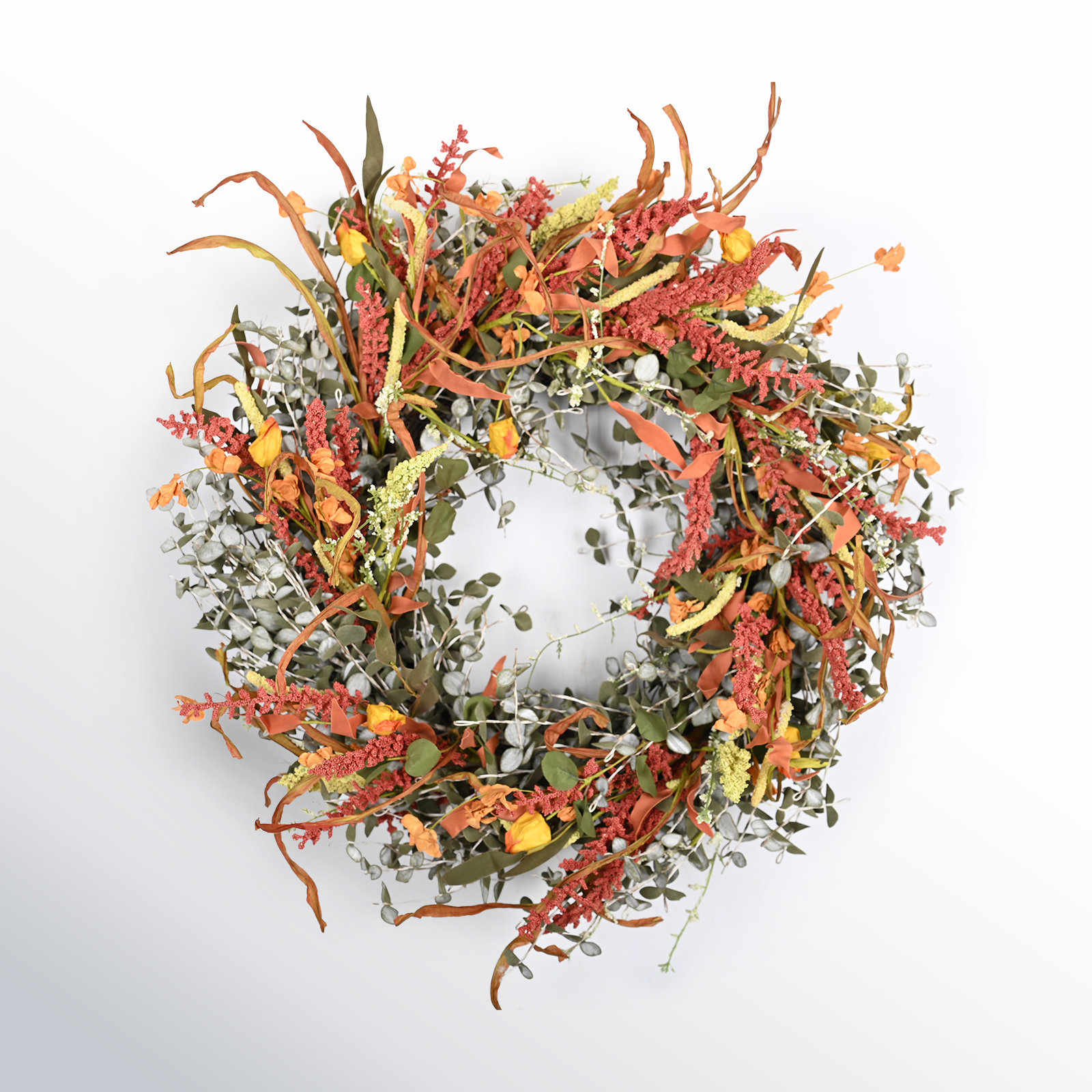 The Holiday Aisle® 24" Farmhouse Artificial Eucalyptus Berry Fall Front Door Wreath For Thanksgiving Day | Birch Lane