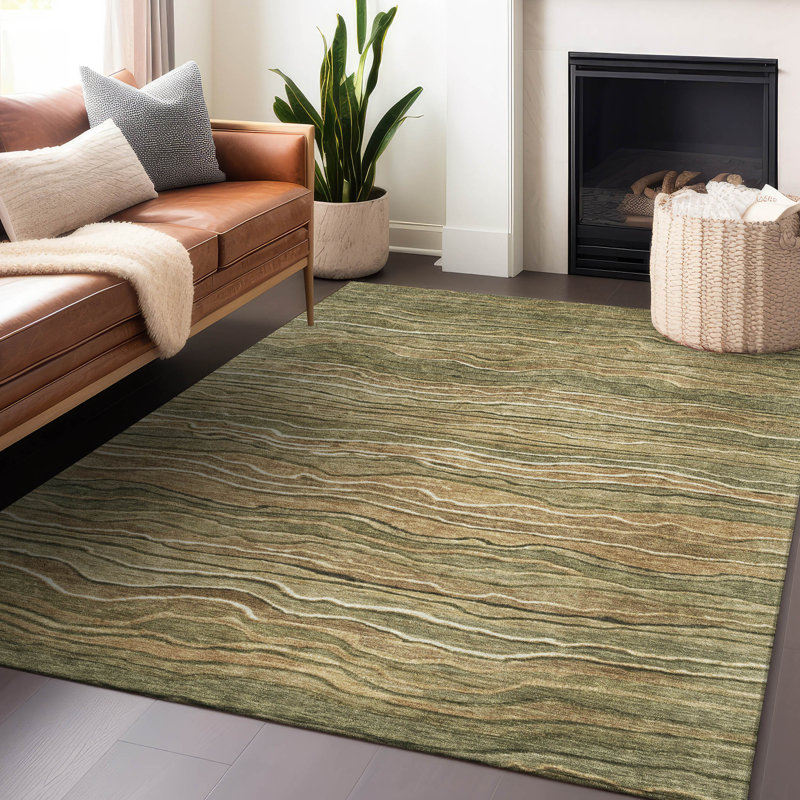 Machine Washable Indoor/Outdoor Cinead ACN1704 Fern Rug, Rectangle 8' x 10'