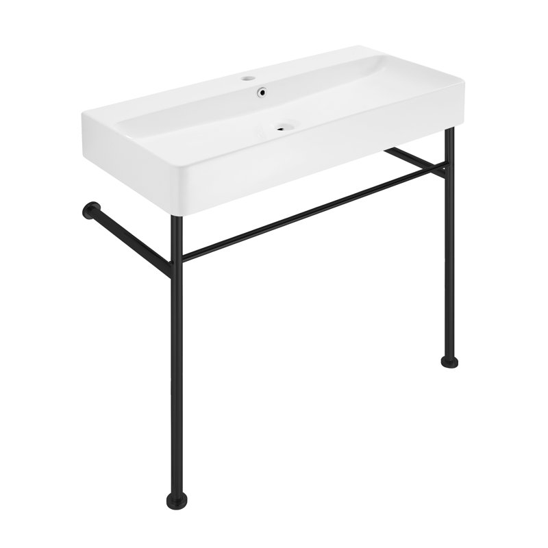 Lavabo console en céramique noir mat Carre Claire, Blanc/noir