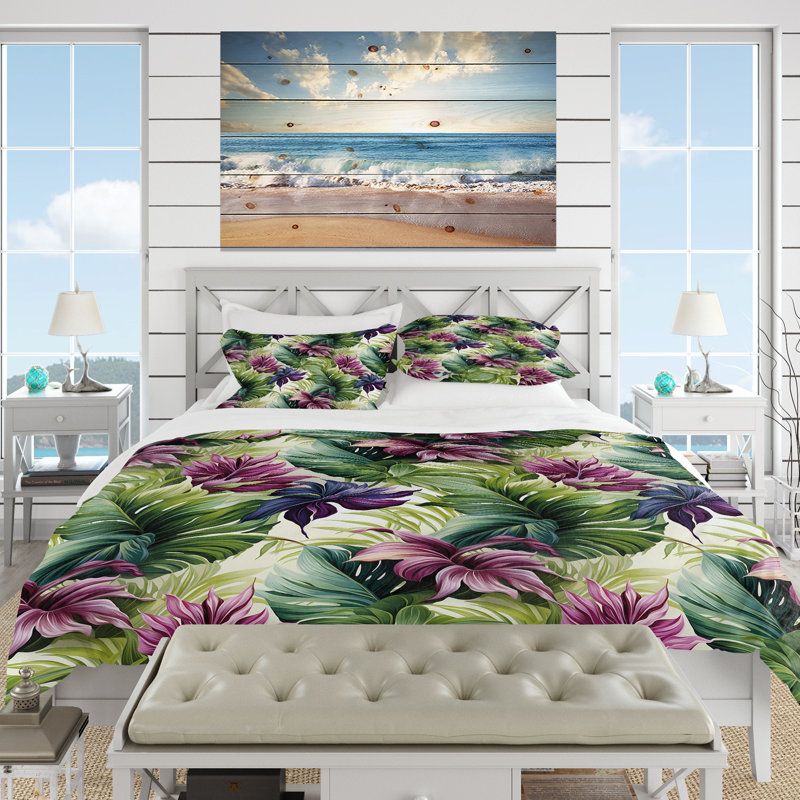 Ensemble de housse de couette floral - motif tropical de palmier II, Housse de couette pour grand lit et 2 taies décor