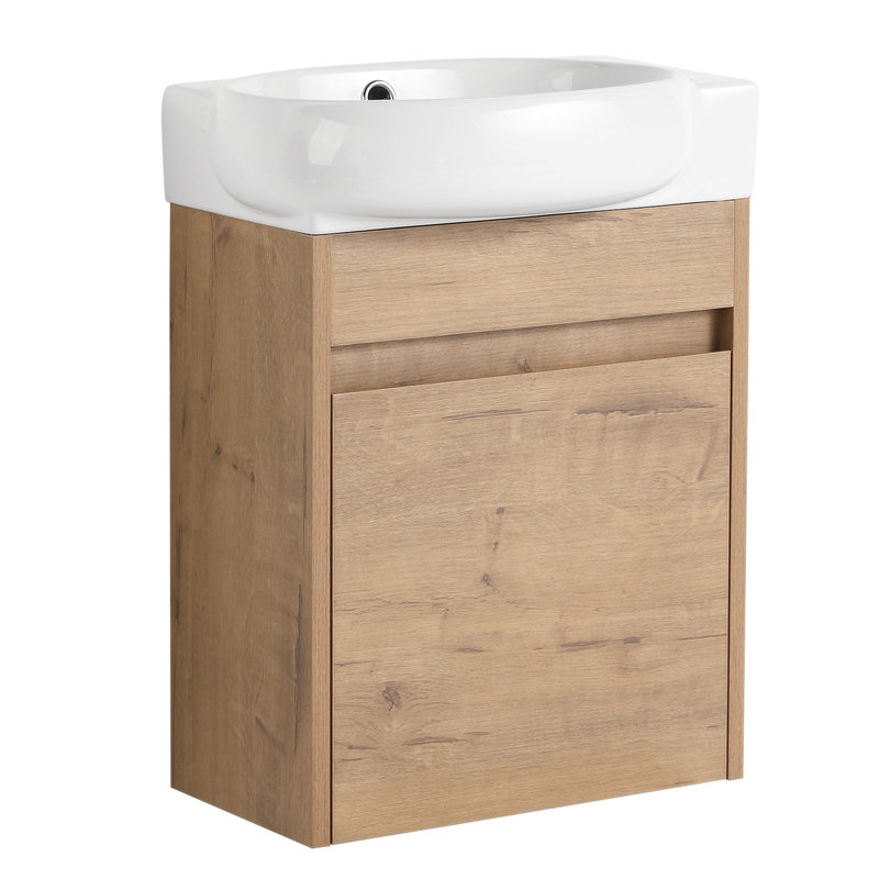 Meuble-lavabo simple 16,89 po avec lavabo flottant en céramique, Chêne