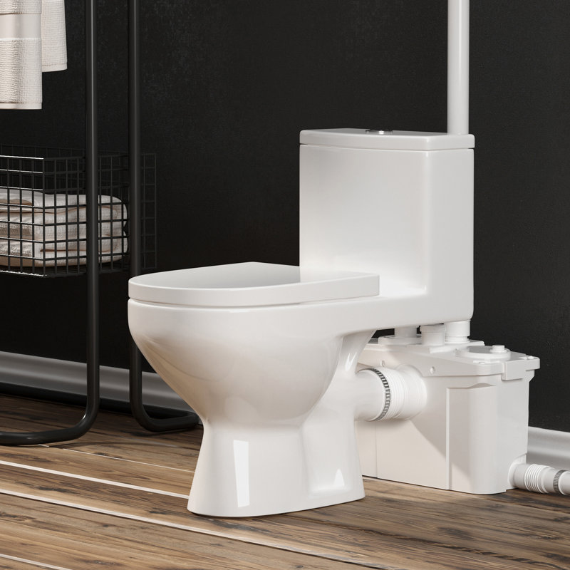 Système de toilette à chasse d'eau Macerating Yingze 700W, toilette à une sortie arrière à double chasse pour la salle de bain du sous-sol, lavabo / douche / buanderie à 4 entrées, blanc