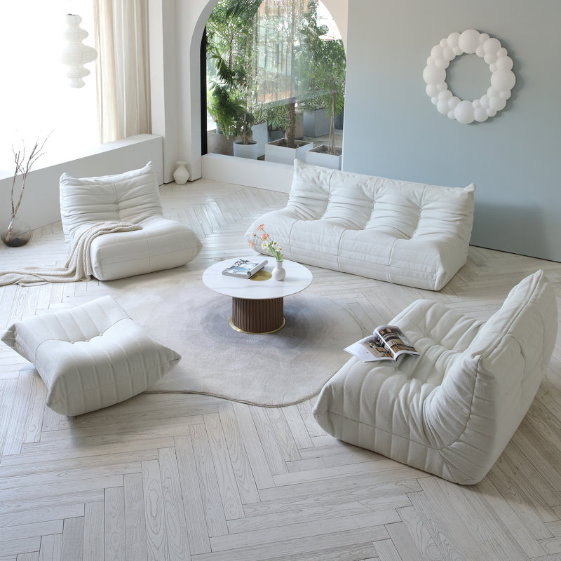 Chaise longue en velours, Blanc / Blanc
