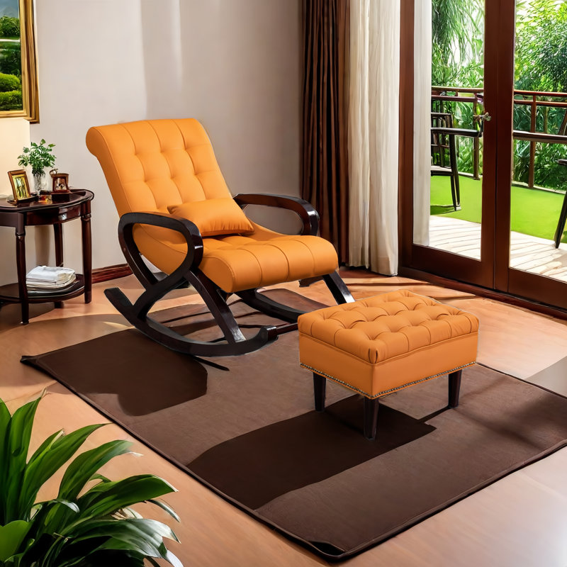 Chaise berçante en bois massif, Orange