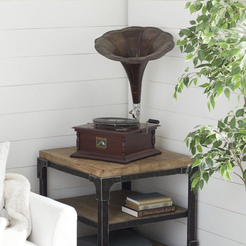 Wood Functional Brown Gramophone with Record