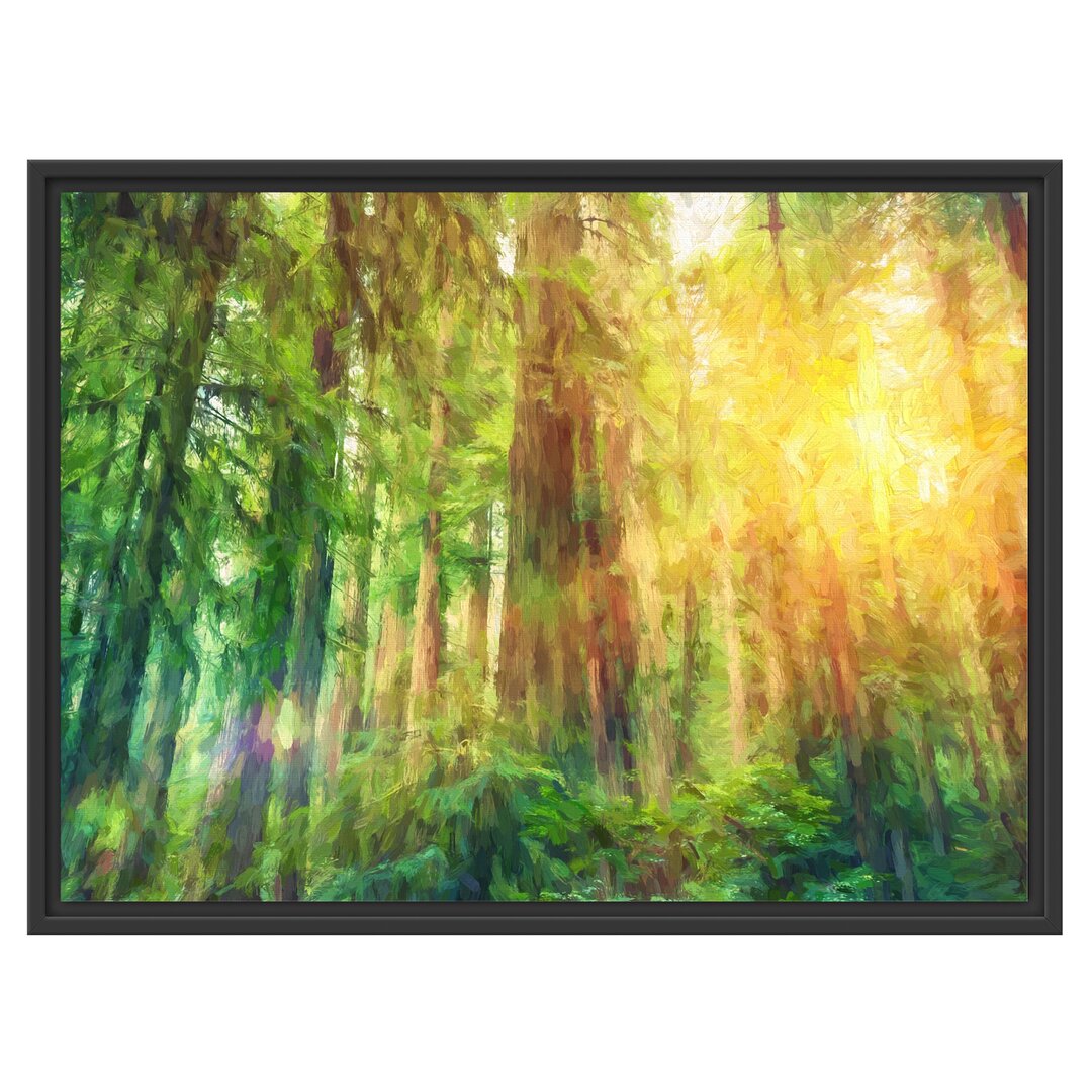 Gerahmtes Wandbild Wald bei Sonnenlicht Kunst