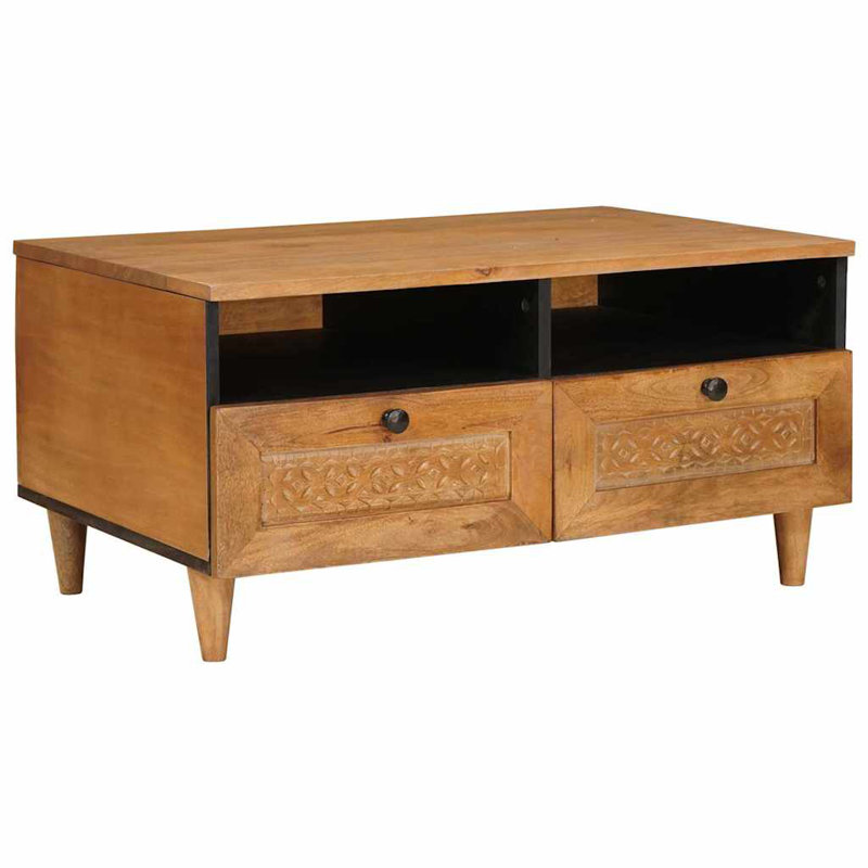 Solid Wood Coffee Table with Storage, Light Brown