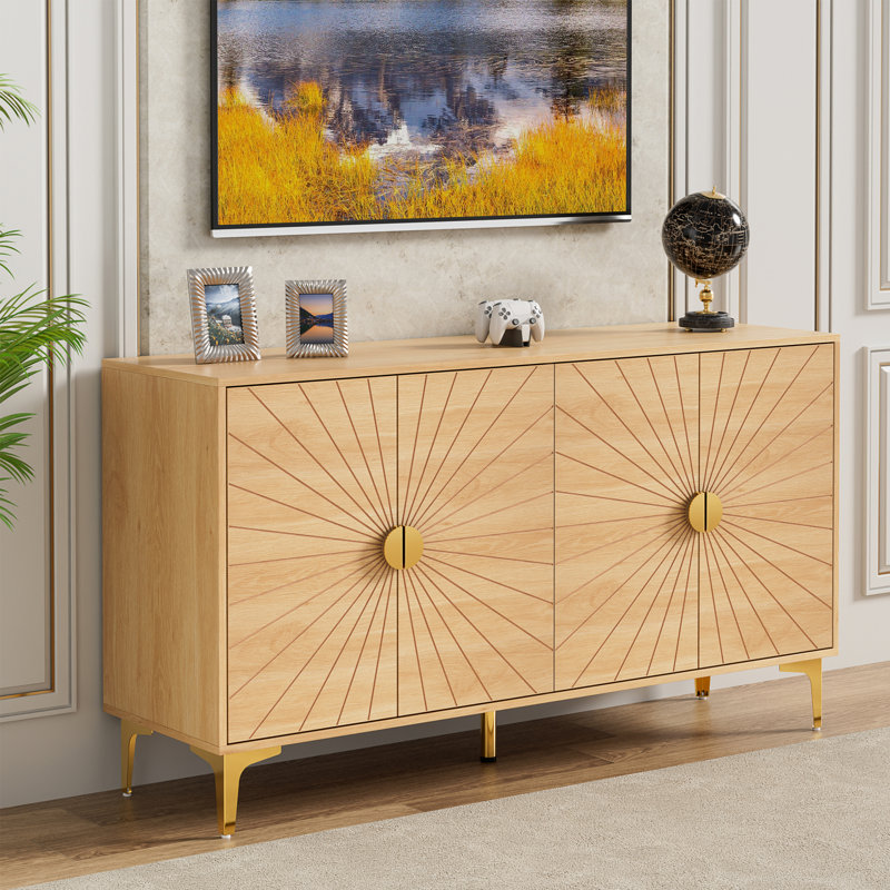 Zafiro 4 Doors Sun Line 55.1 Sideboard, Natural/Gold