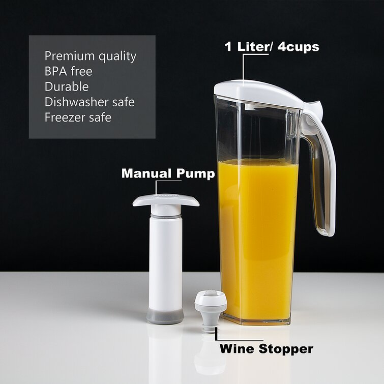 PrepSealer BPA-free Tritan Vacuum Juice Jug with Bottle Stopper-3pc Se