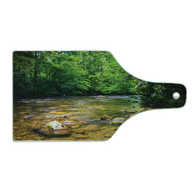 Ambesonne Appalachian Tempered Glass Cutting Board Oconaluftee River Photo Lime Green Charcoal Grey