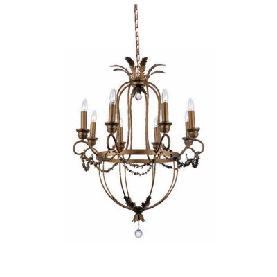 8-Light Bronze Chandelier With Clear Crystal Accents