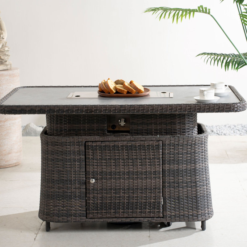 Rectangle Aluminium Propane Smokeless Fire Pit Table with Hidden Fuel Tank, Brown