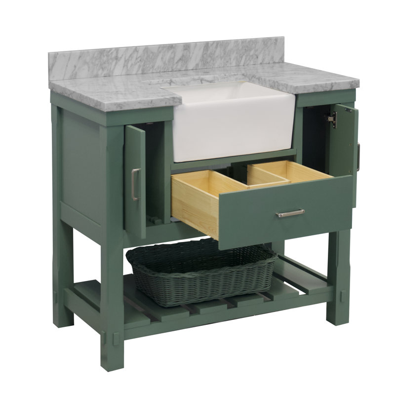 Hitton 42'' Single Bathroom Vanity with Top, Sage Green, Gray
