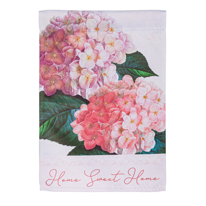 Drapeau de jardin rose en suède hydrangées