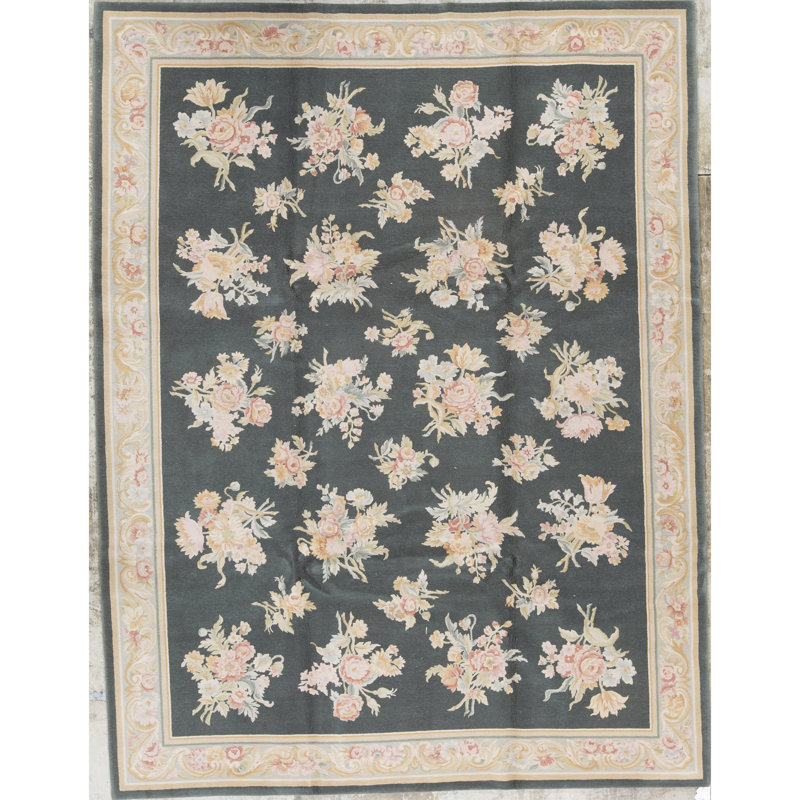 Hand-Knotted High-Quality Green and Gray Area Rug