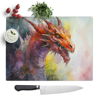 Dragon Watercolour  Glass Chopping Board