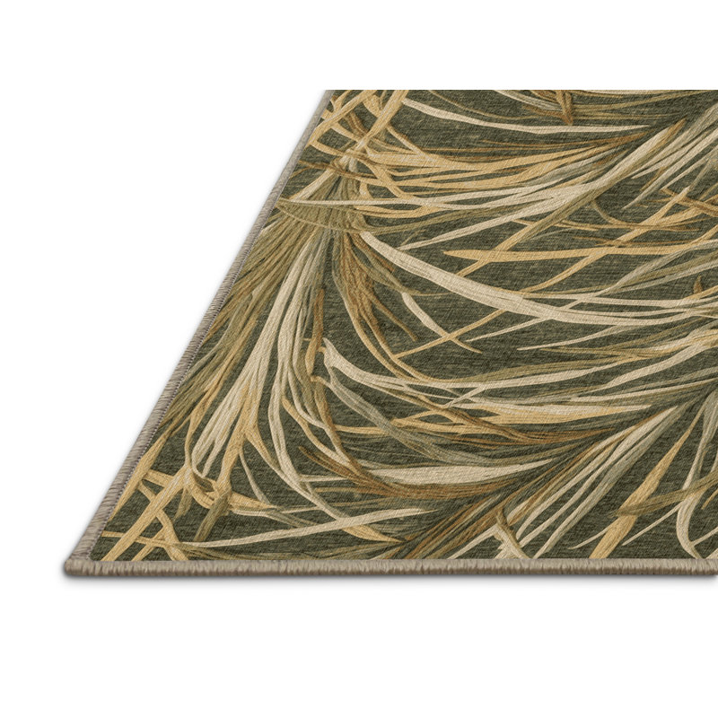 Machine Washable Botanical Brown Area Rug, Round 5'
