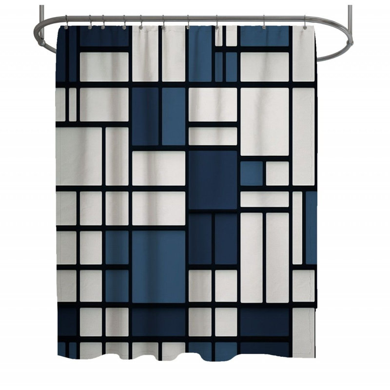 Rideau de douche Ramaz, H 73 po x l 70 po, Bleu marine / noir / blanc