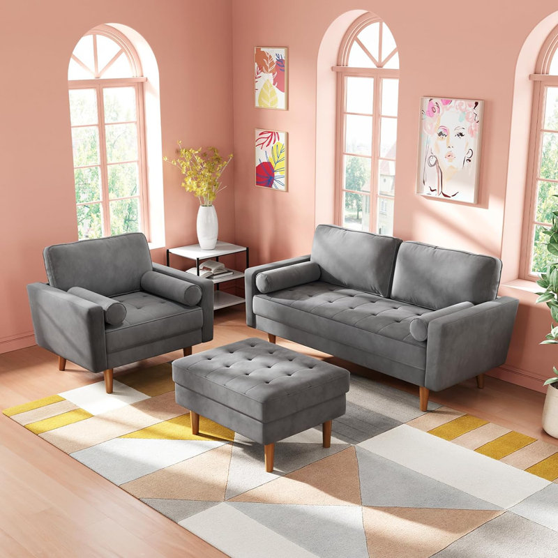 Delicat 58.46'' Velvet Loveseat, Gray Velvet