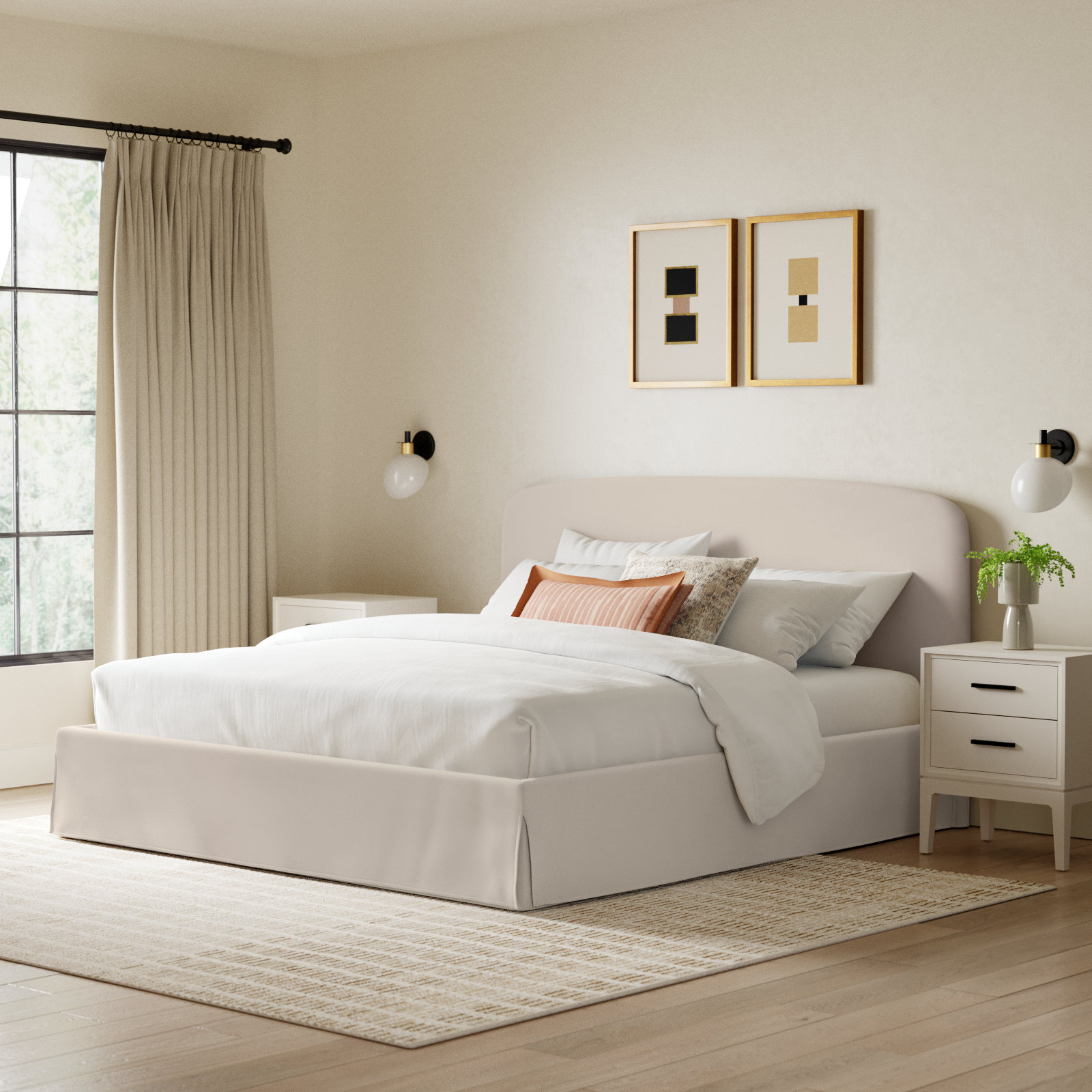 Zeeba Upholstered Platform Storage Bed, Cream, King