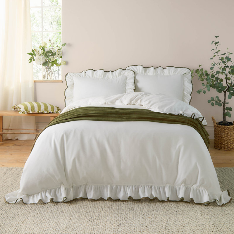 Blousey Cotton No Pattern Duvet Cover Set with Pillowcases, Kingsize Duvet Cover + 2 Standard Pillowcases, Green