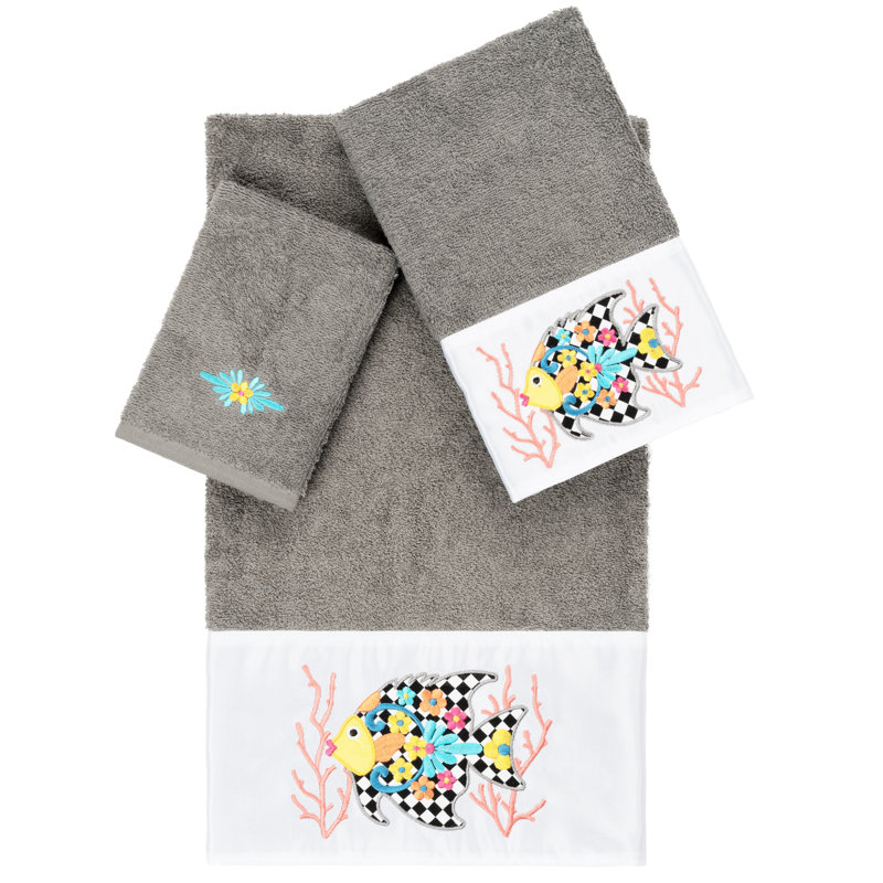 FELIZ 3 Piece Turkish Cotton Towel Set, Dark Gray