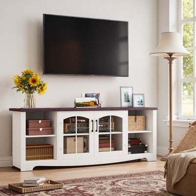 58" Wood TV Stand With Glass Doors & Adjustable Shelves