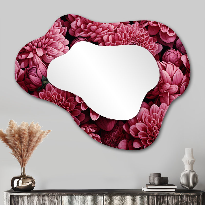 Pink Chrysanthemums gardens collage II - Chrysanthemums Cloud Unique Wall Mirror, Traditional Asymmetrical Mirror, Printed Metal Art