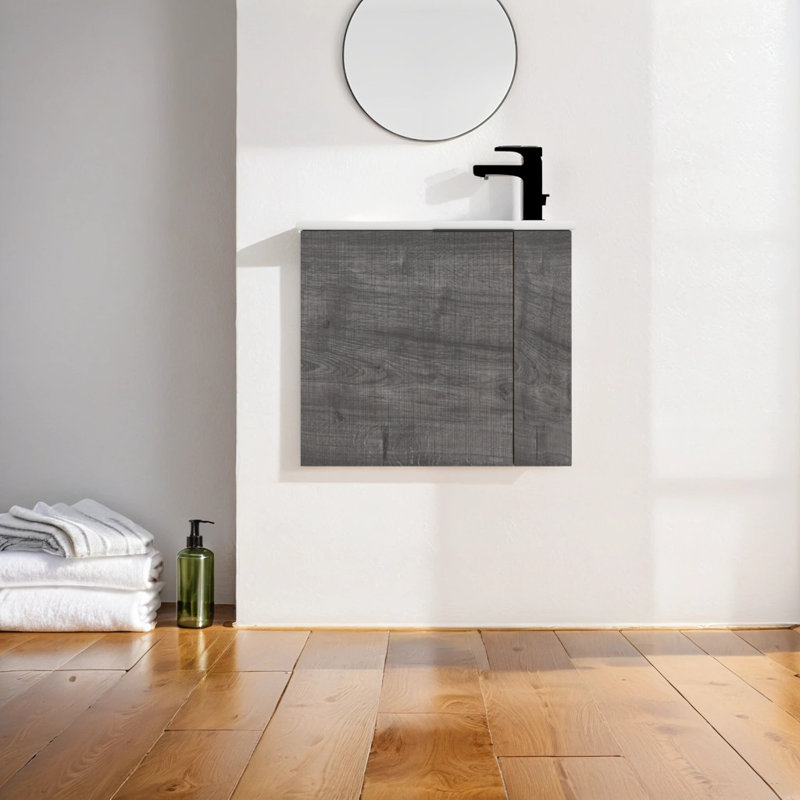 Meuble-lavabo simple 22,28 po avec plateau Kadeeja, Gris