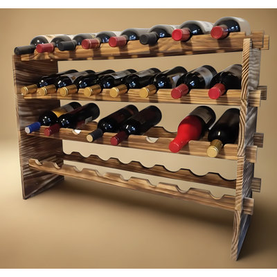 32 Bottle Wine Rack Stackable 4-Tier, Freestanding Carbonized Pine Wood Storage Organizer For Home Bar, Kitchen, Countertop, Modular DIY Design