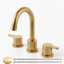 Robinet de salle de bain moderne à large arche en or brossé moderne avec ensemble de bonde escamotable et conduites d'alimentation-123199479