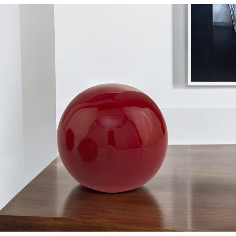 Genivra 3" White Aluminum Decorative Orb Tabletop Sculpture, Red