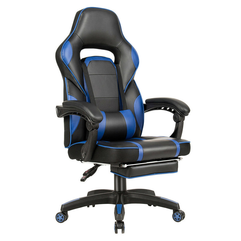 Fauteuil de massage inclinable pour jeux vidéo de course et PC, bleu