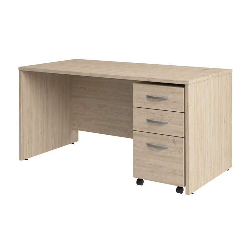 Bush Business Furniture Studio C 60W X 30D Office Desk With Mobile File Cabinet, 29.84" H x 59.45" W x 29.37" D, Natural Elm