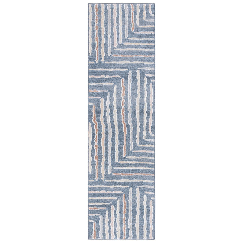 Tapis lavable bleu / ivoire Setebos, Tapis de couloir 2 pi 2 po x 8 pi