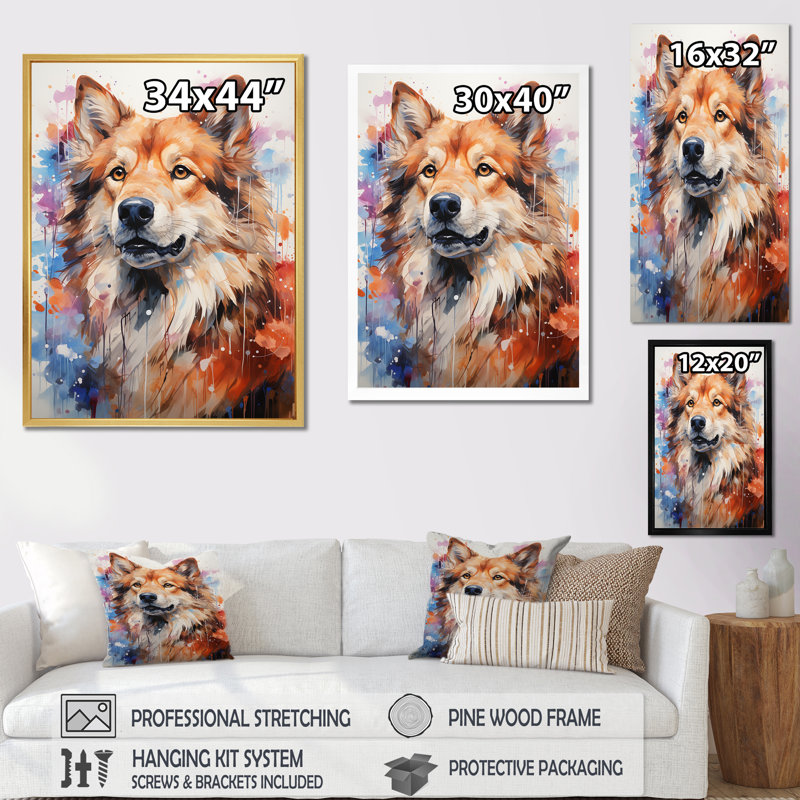 Chien, Akura Aura I, art mural sur toile, Cadre doré simple, H 40 po x l 30 po x P 1,5 po