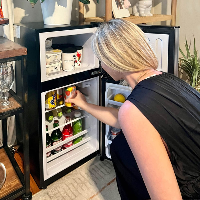 3.5 Cu.Ft Mini Fridge with Freezer, 2-Door Compact Refrigerator with 7-Level Thermostat & Removable Shelves for Home/Office/Dorm - Black