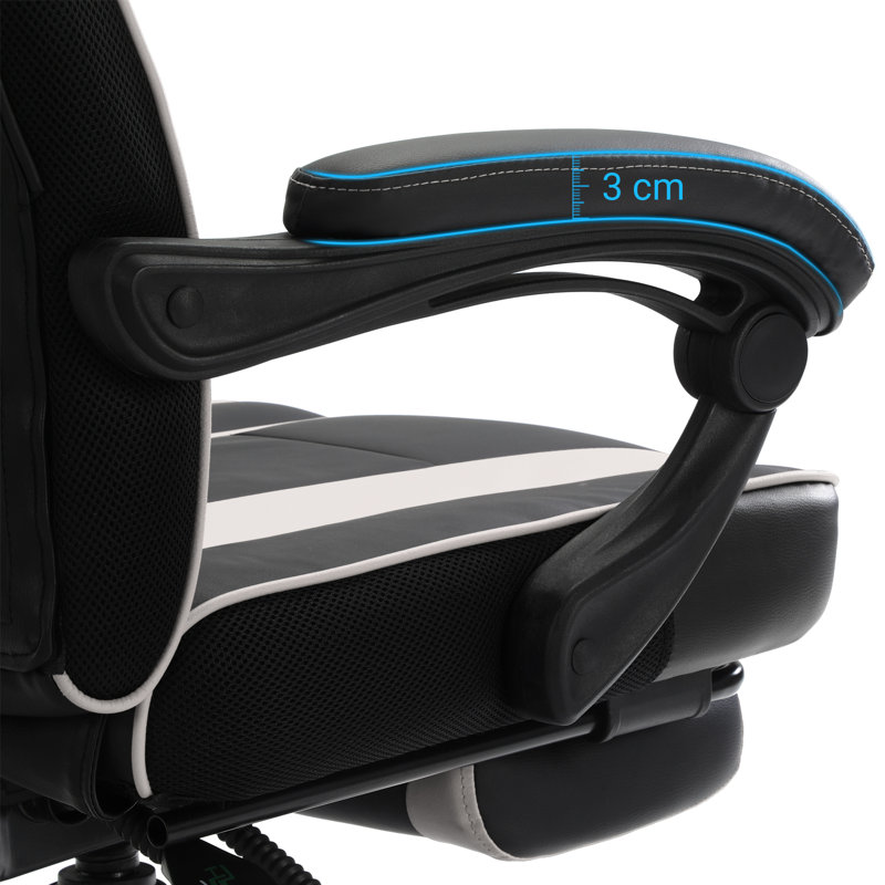 Brayden Studio Mcgaughey Adjustable Reclining Ergonomic Swiveling PC & Racing Game Chair with Footrest in Black, White/Black