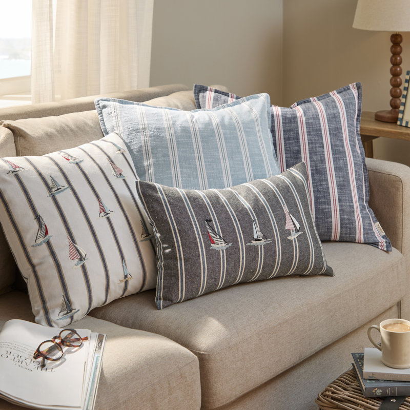 Asijah Striped Square Cushion, Red/Blue, Polyester