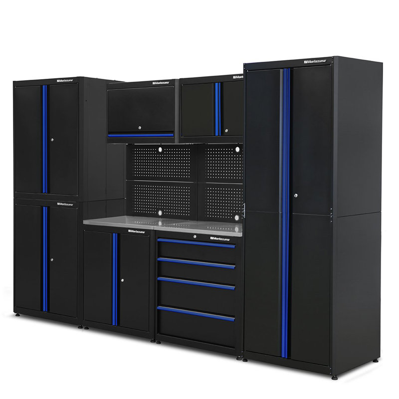 Steel Workstation and Tool Organization Set, 7-cabinets-open/windowed wall cabinets