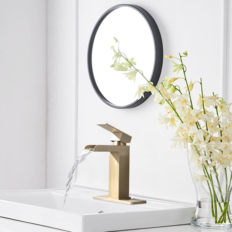Single Handle Single Hole Bathroom Faucet With Drain Assembly, Brushed Gold