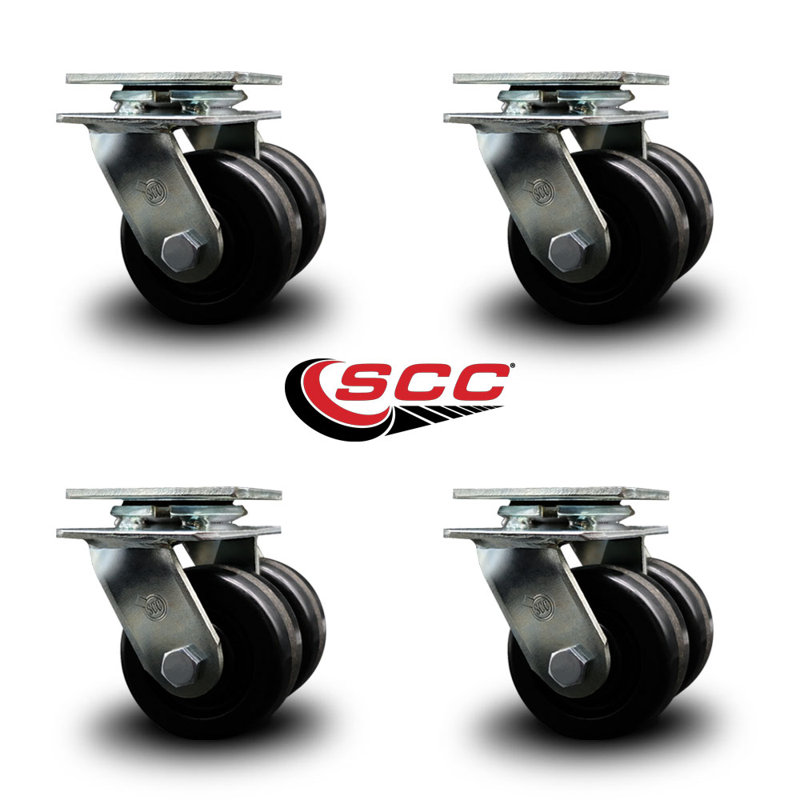 4 Inch Dual Phenolic Wheels Swivel Caster Set with Ball Bearings Service Caster