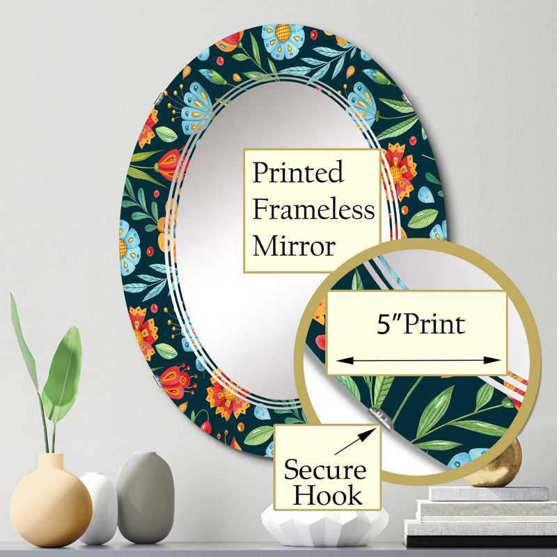 Miroir mural orange et bleu à motif floral rétro, 30 po x 20 po